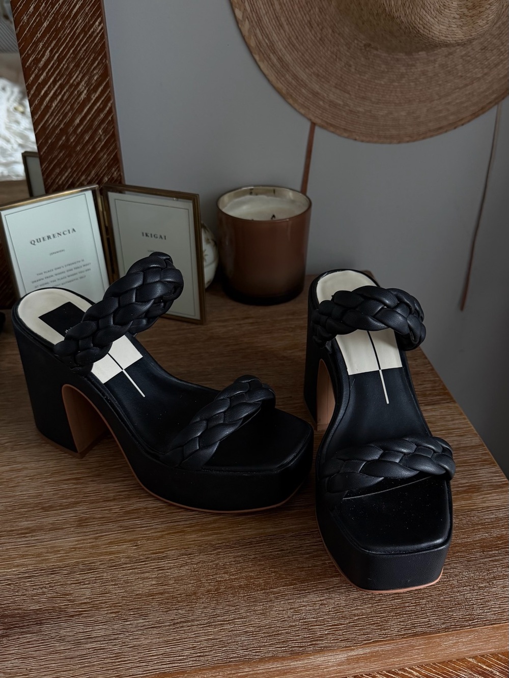 Dolce Vita Black Braided Double-Strap Platform Heels